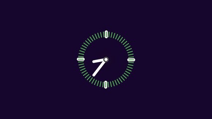 Abstract turquoise clock icon Countdown 24 Hour Day Fast Speed. Dark purple color background clock timer rotation 360 4k illustration.