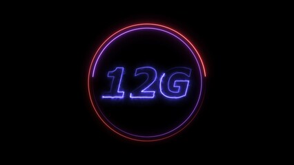 Abstract neon light blue color 12G text illustration. Red and blue circle black background 4k illustration.