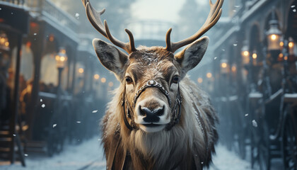 Hyperrealistic photograph of scared Rudolph reindeer created with Generative Ai