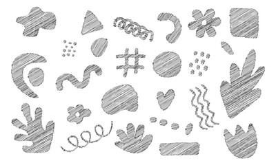  Black Abstract Art Set with trendy scribble texture. Set of abstract creative artistic elements