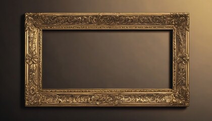 antique empty gold frame, brown background, studio light on right upper corner