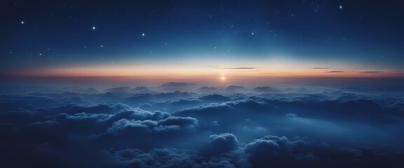 Fototapeta premium blue gradient mystical moonlight sky with clouds and stars