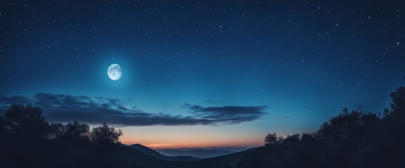 Fototapeta na wymiar blue gradient mystical moonlight sky with clouds and stars
