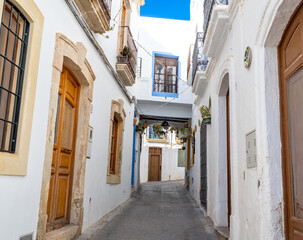 Pedestrian streets in Mojacar old town in Almeria, Spain