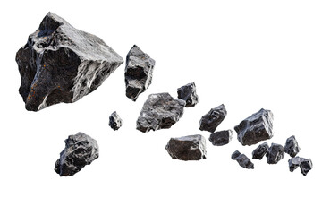 Asteroids swarm of boulders or stone meteorite isolated on transparent png background, flying rock in the space. - obrazy, fototapety, plakaty