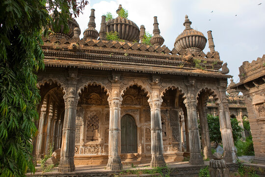 India Mahabat Maqbara Mausoleum of Bhavnagar on a cloudy winter day