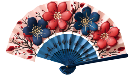 japanese fan with bold colors and design isolated against transparent background
