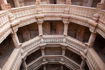 India Ahmedabad stepwells on a cloudy winter day - obrazy, fototapety, plakaty