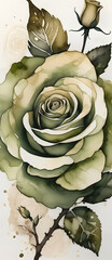 Alcohol Ink Olive Green Rose Painting Beautiful Washed Colors Watercolor Bookmark Flower Artwork Colourful Wall Art Design