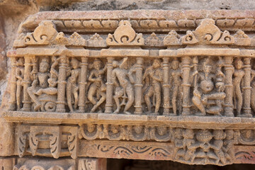 India Modhera Hindu temple on a cloudy winter day