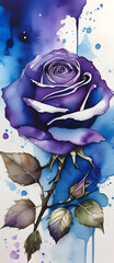 Alcohol Ink Purple Rose Painting Beautiful Washed Colors Watercolor Bookmark Flower Artwork Colourful Wall Art Design
