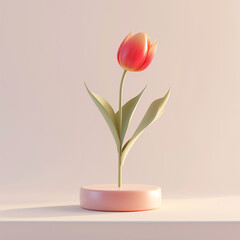 チューリップ、一輪、ナチュラル、自然光、3D CG