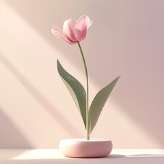 3D tulip in the room, natural light, minimalist