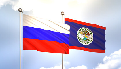 Russia and Belize Flag Together A Concept of Realations