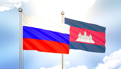 Russia and Cambodia Flag Together A Concept of Realations