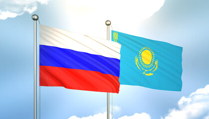 Russia and Kazakhstan Flag Together A Concept of Realations