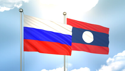 Russia and Laos Flag Together A Concept of Realations