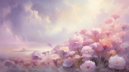 Surreal Cloudscape: Ethereal Clouds Against Soft Pink and Lavender Sky, Broad Strokes, Dream-Like Highlights and Shadows