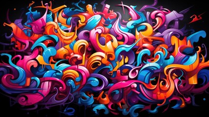 Abstract Urban Graffiti: Dynamic Colorful Graffiti Art with Spray-Painted Swirls, Drips, Bold Lettering in Urban Chaos