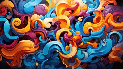 Abstract Urban Graffiti: Dynamic Colorful Graffiti Art with Spray-Painted Swirls, Drips, Bold Lettering in Urban Chaos
