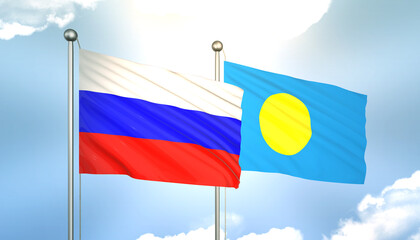 Naklejka premium Russia and Palau Flag Together A Concept of Realations