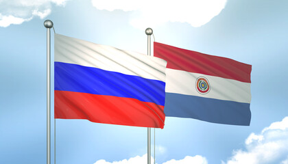 Fototapeta na wymiar Russia and Paraguay Flag Together A Concept of Realations