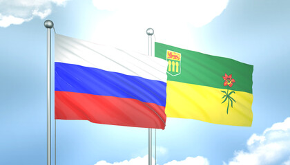 Russia and Saskatchewan Flag Together A Concept of Realations