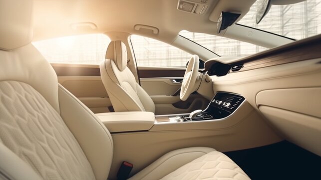Back passenger seats in modern luxury car frontal.Generative AI