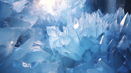 Crystal Ice Cave: Icy Blue and White Crystal Cave Patterns with Sharp, Jagged Crystal Formations and Blurry Ice Patches