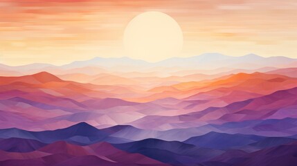 Fototapeta premium Sunset Mirage: Abstract Desert Sunset Interpretation with Warm Oranges, Reds, Purples, Blurred Horizon Line
