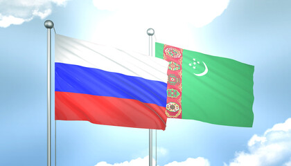 Russia and Turkmenistan Flag Together A Concept of Realations