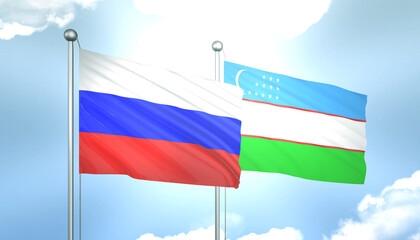 Russia and Uzbekistan Flag Together A Concept of Realations