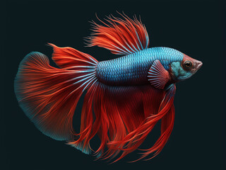 Fototapeta premium Colorful red crowntail betta fish on dark background