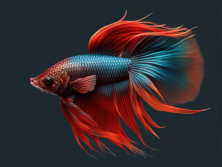 Fototapeta premium Colorful red crowntail betta fish on dark background