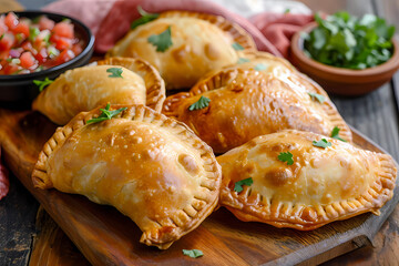 Empanadas, delectable savory pastries originating from Latin America, boast a golden-brown, flaky crust encasing a flavorful medley of seasoned meats, vegetables, or cheeses