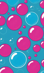 Bubble Gum Tricolour Bubbles Background Graphic Shiny Pink Blue Colors Pop Culture Modern Candy Wall Art Design