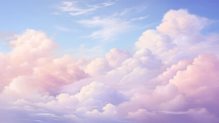 Soft Pastel Clouds: Dreamy Sky Filled with Fluffy Clouds in Soft Pastel Shades of Pink, Lavender, Baby Blue