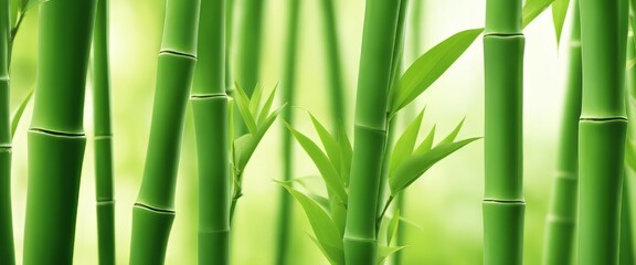 Fototapeta na wymiar green bamboo leaves over sunny water surface background banner