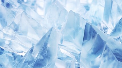 Glacial Ice Crystals: Intricate Translucent Blue and White Ice Crystals Close-Up with Geometric Patterns
