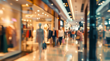 Fototapeta premium Blurred background of a modern shopping mall with mannequins in fashion shopfront