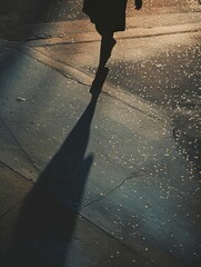 Silhouette of a woman walking on a street in the evening. A conceptual image of a person's...