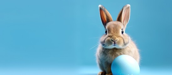 bunny with egg on blue background