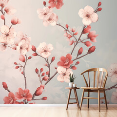 Wallpaper Japan style, Japandi, decor, boho, vintage, background, wall decor - obrazy, fototapety, plakaty