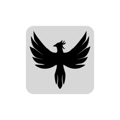 Phoenix bird icon, fire eagle emblem or flying falcon vector silhouette on white background 
