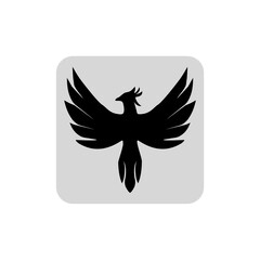 Phoenix bird icon, fire eagle emblem or flying falcon vector silhouette on white background 