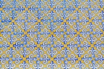 Vintage tile ornament in Valencia, Spain. Spanish old-fashioned floral mosaic