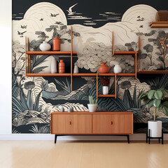 Wallpaper Japan style, Japandi, decor, boho, vintage, background, wall decor