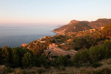 Views of the north coast of the island of Mallorca, near the town of Bañalbufar, in the Tramuntana...