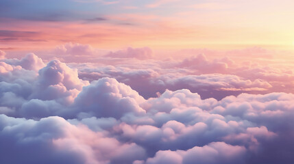 Sky with clouds at twilight, dusk, dawn, flying above the clouds, over the clouds