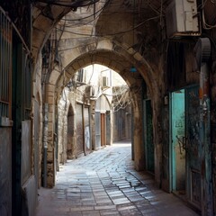 Fototapeta na wymiar Jerusalem, Israel. Street view of old City. AI Generative